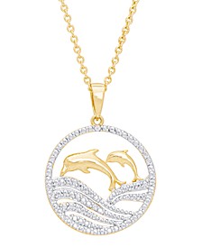 Diamond Accent Dolphin Family Pendant 18" Necklace in 14K Gold Plate