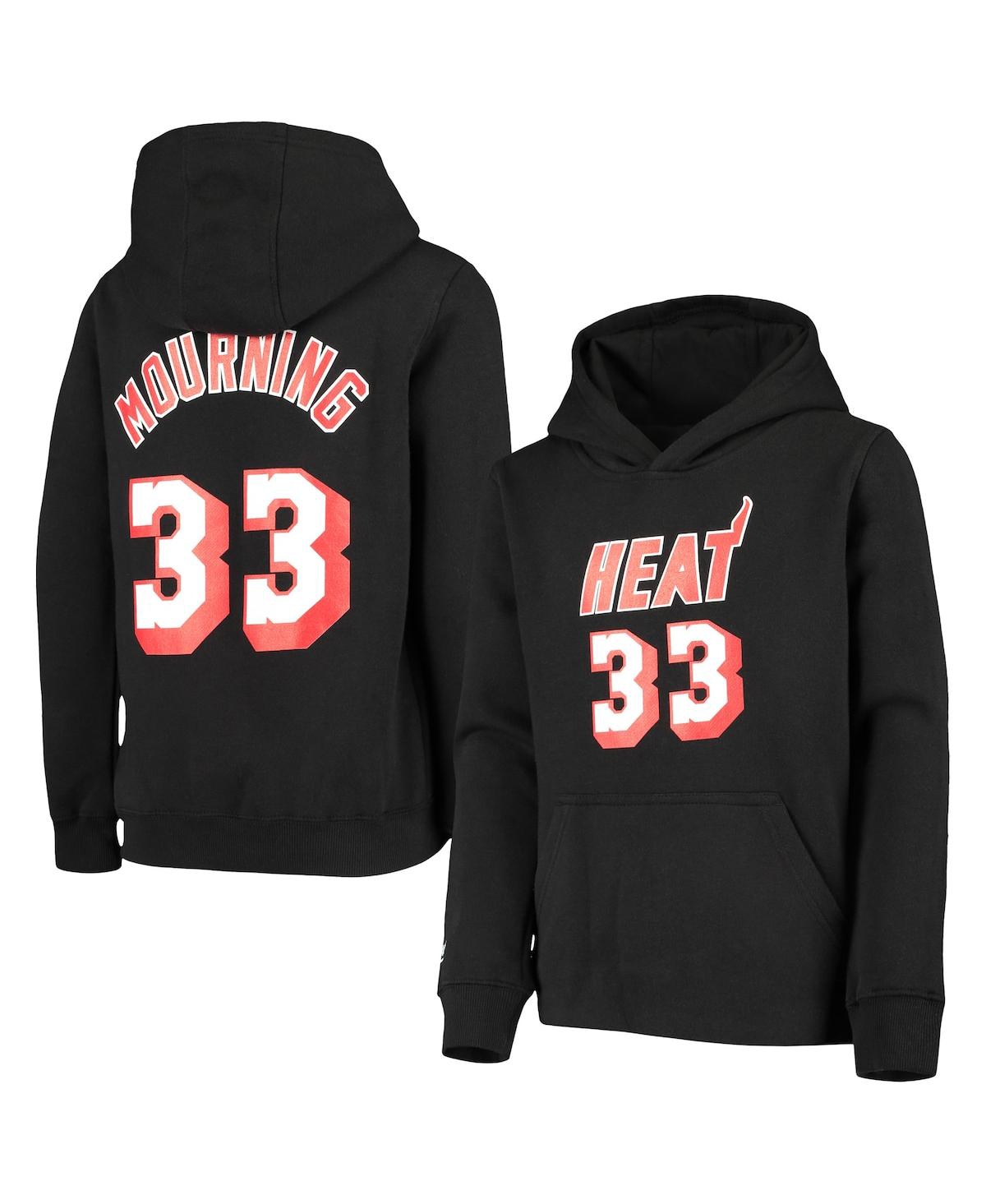 Mitchell & Ness Kids' Big Boys  Alonzo Mourning Black Miami Heat Hardwood Classics Name And Number Pullover