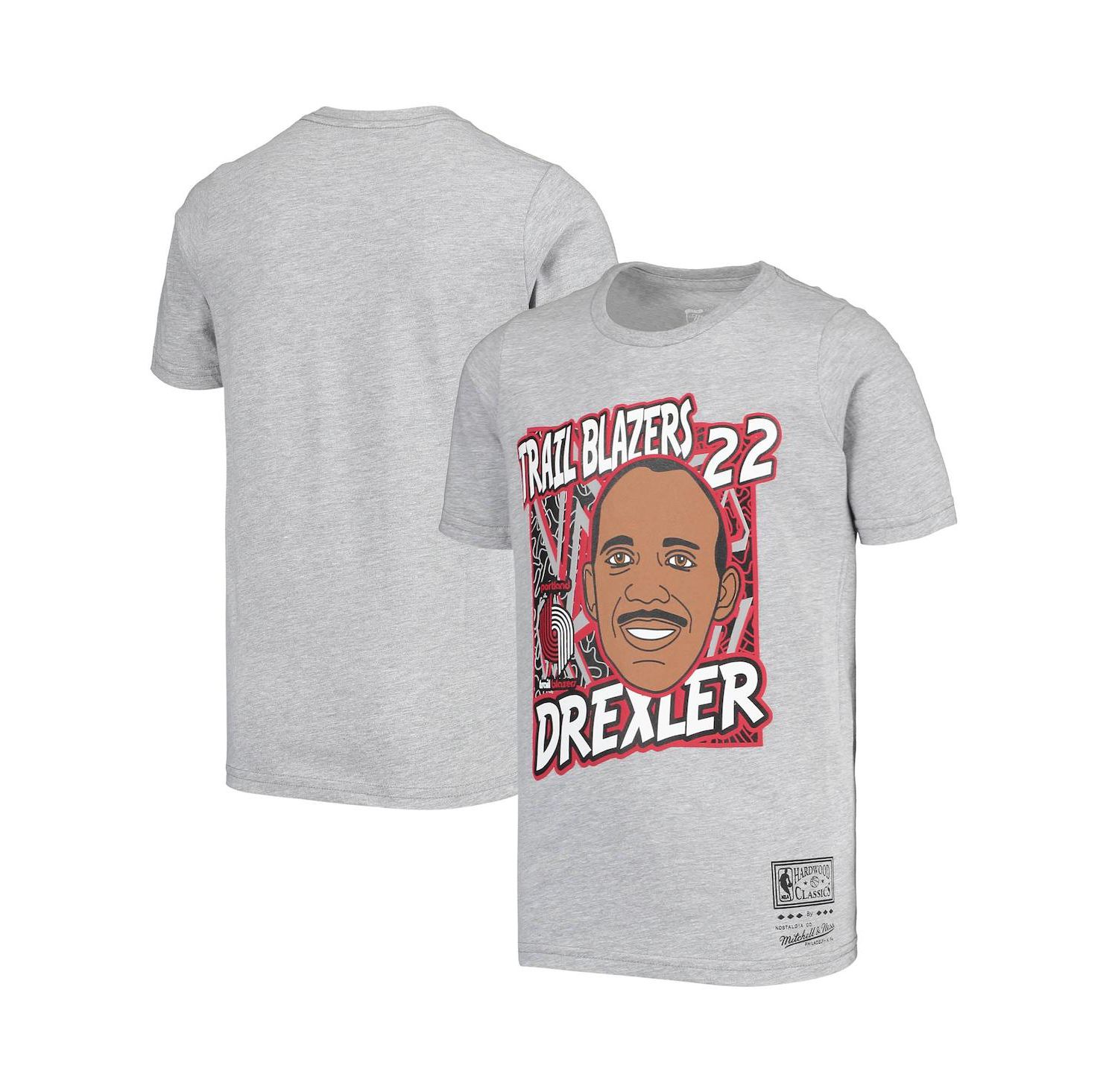 Big Boys Clyde Drexler Gray Portland Trail Blazers Hardwood Classics King of the Court Player T-shirt