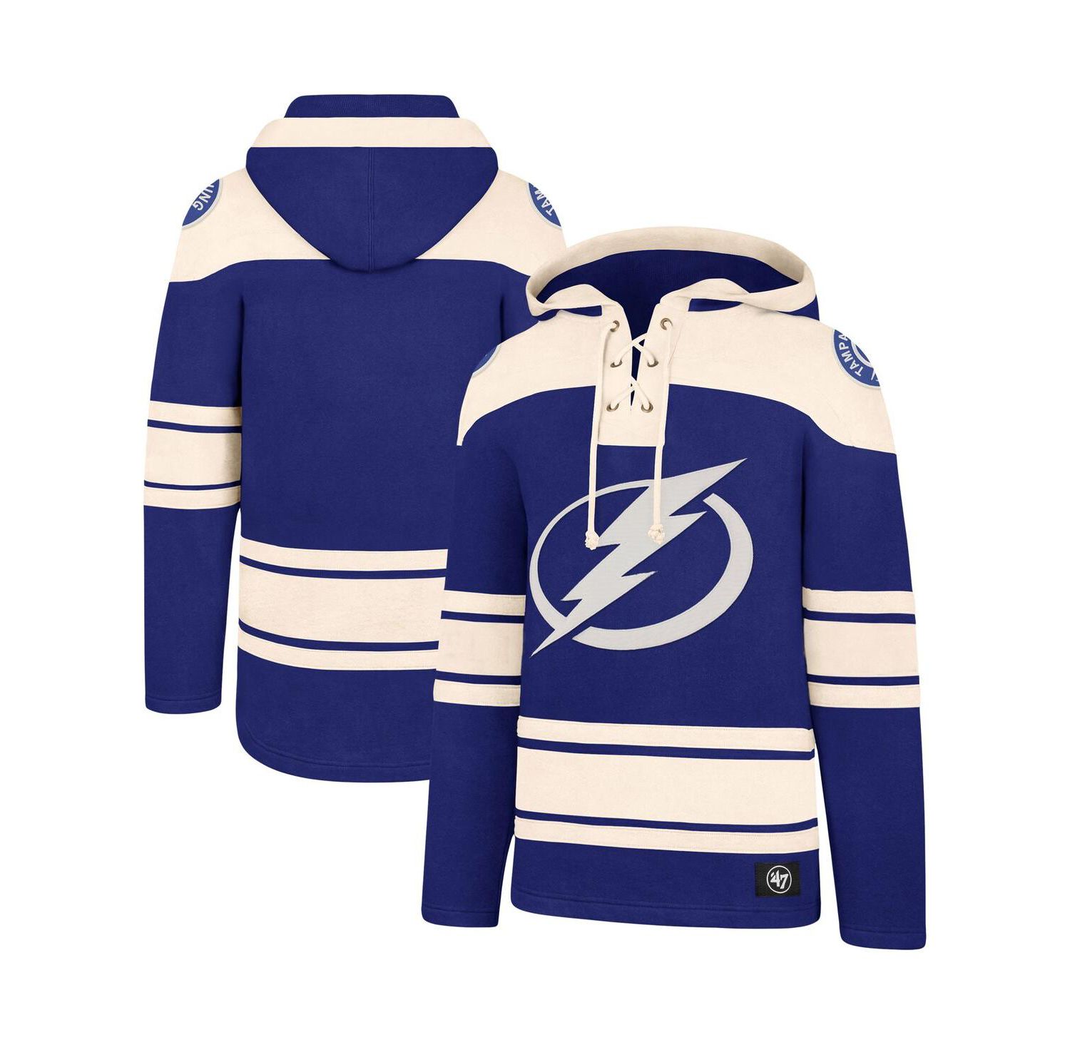Men's Blue, Cream Tampa Bay Lightning Superior Lacer Pullover Hoodie
