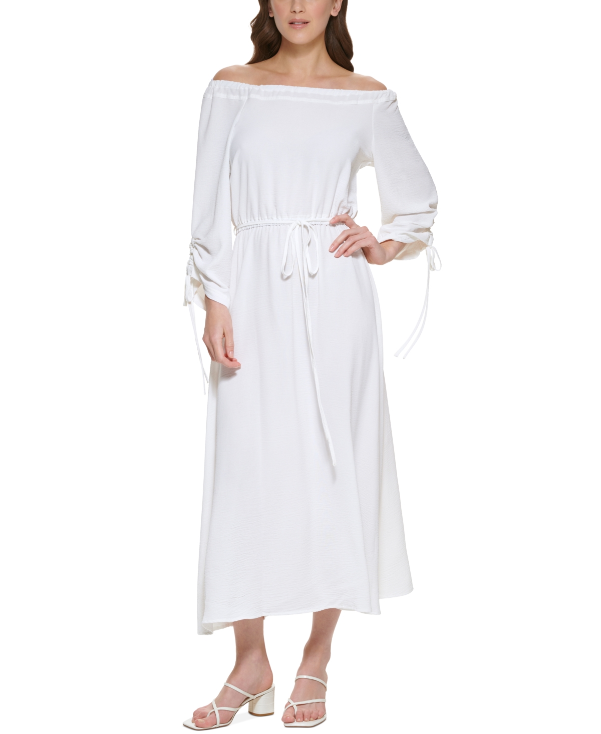 Calvin Klein Women's Off-the-shoulder Blouson Maxi Dress In Cream ...