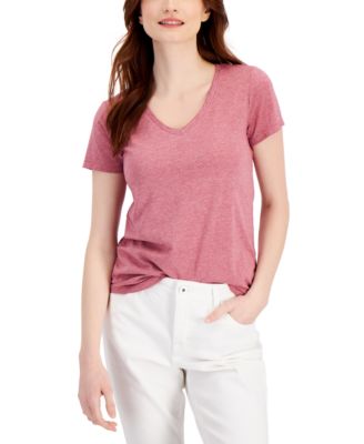 Style & Co Petite Burnout V-Neck T-Shirt, Created for Macy's - Macy's