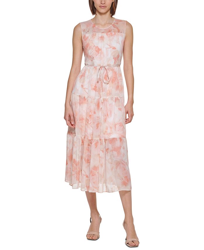 Calvin Klein Women's Tiered Chiffon Midi Dress - Macy's