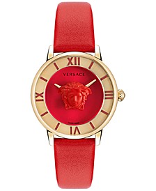 Women's Swiss La Medusa Red Leather Strap Watch 38mm