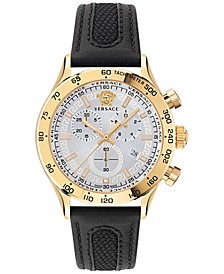 Men's Swiss Chronograph Hellenyium Black Leather Strap Watch 44mm