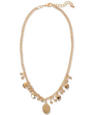 Photo 1 of Charter Club Gold-Tone Oval Disc, Bead & Puffy Heart Statement Necklace, 17" + 2" extender