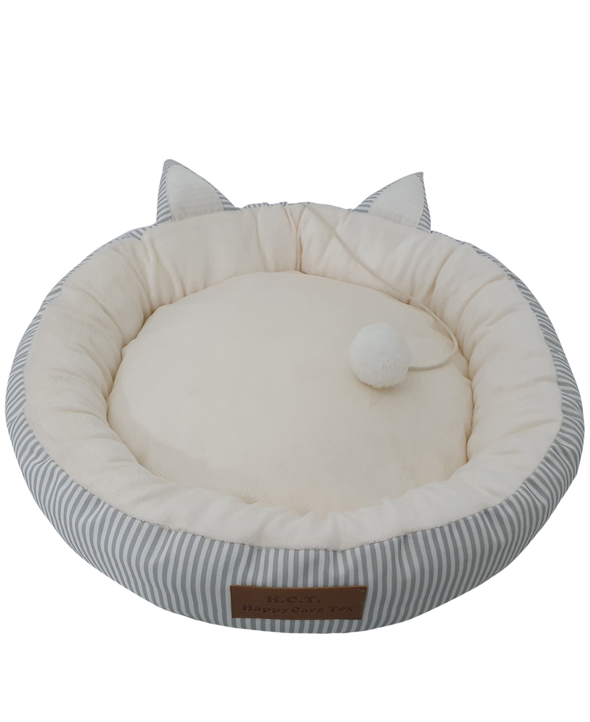 Canvas Round Cat Bed with Toy Ball, Small - Stripe Gray