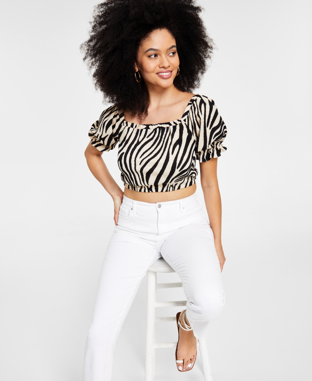 Bar Iii Women's Printed Crop Top, Created For Macy's In Zola Zebra A