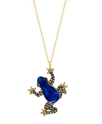 EFFY&reg; Brown Diamond (1/3 ct. t.w.) & Black Diamond (1/20 ct. t.w.) Blue Enamel Frog 18" Pendant Necklace in 14k Gold