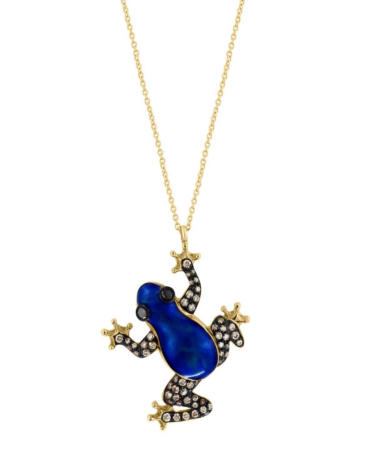 Effy Brown Diamond (1/3 ct. t.w.) & Black Diamond (1/20 ct. t.w.) Blue Enamel Frog 18" Pendant Necklace in 14k Gold