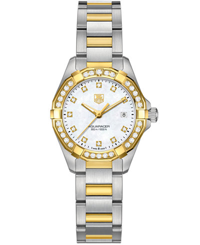 TAG Heuer Women's Swiss Aquaracer Diamond (9/20 ct. t.w.) 18k Gold-Capped Stainless Steel Bracelet Watch 27mm WAY1453.BD0922