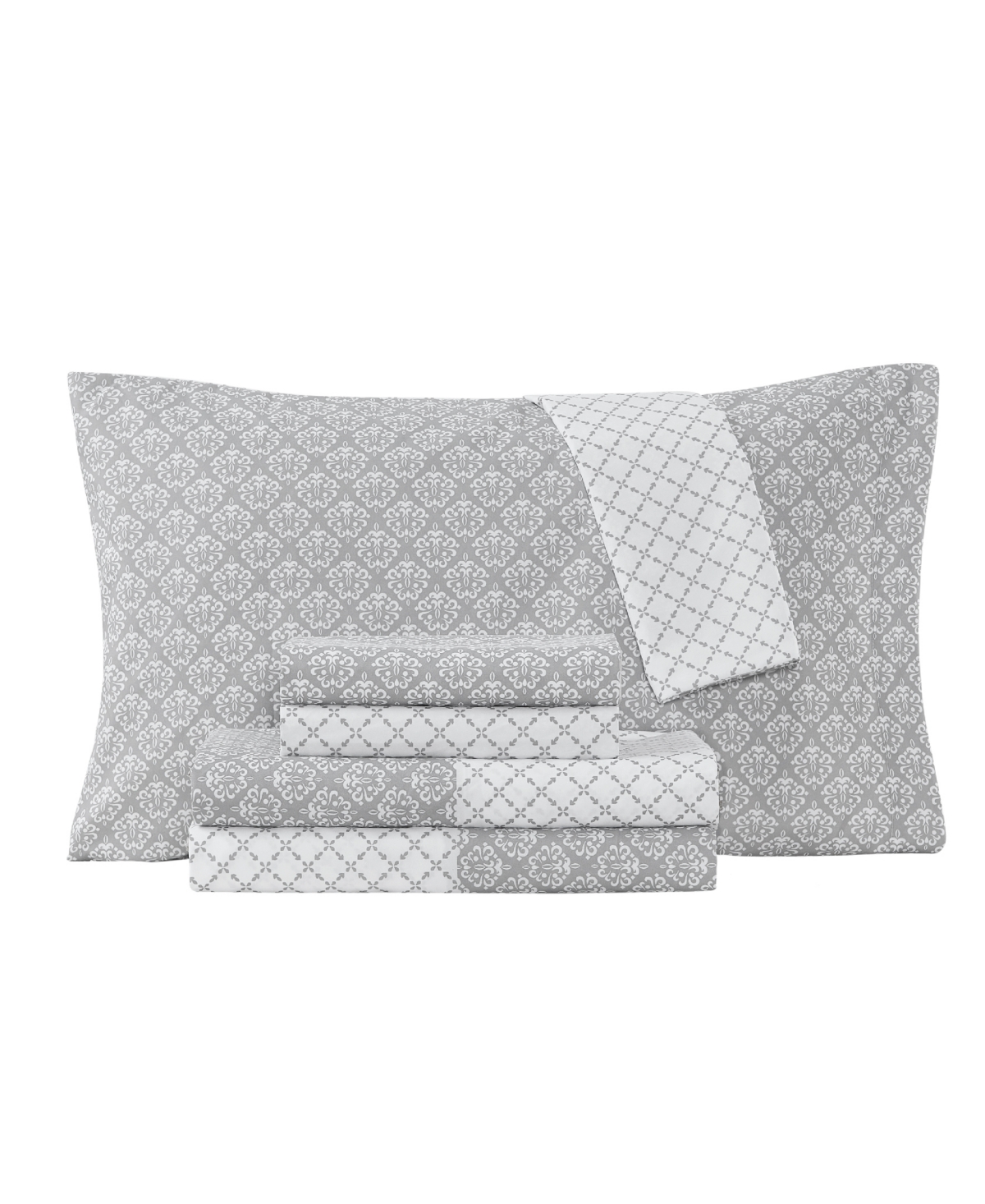 Jessica Sanders Emma Turnstyle Reversible Printed Super Soft Deep Pocket Twin Extra Long Sheet Set, 4 Pieces Bedding In Gray