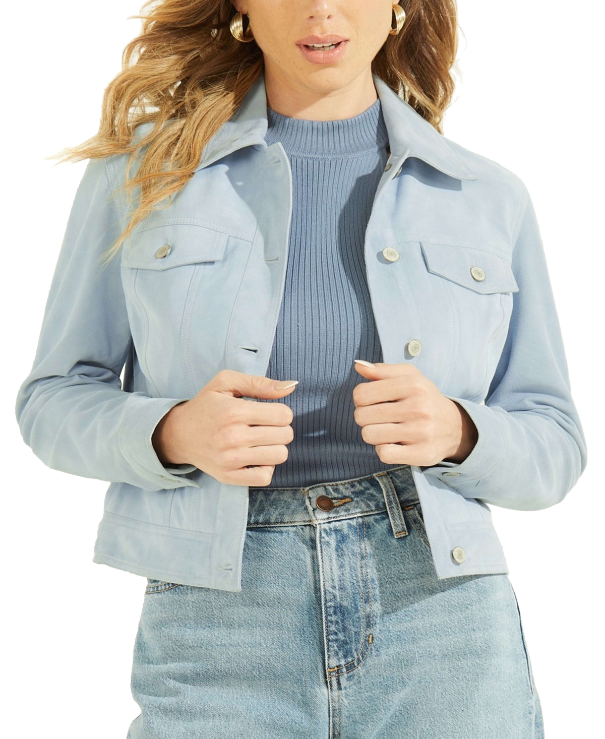 Guess Women's Rita Suede Trucker Jacket In Coronado Blue ModeSens