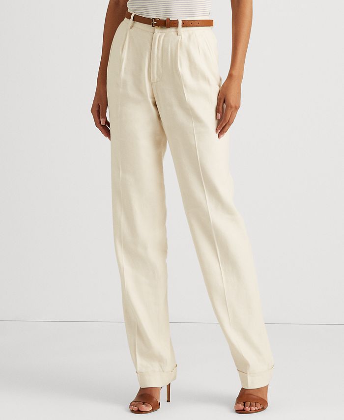 Lauren Ralph Lauren Linen Twill Pleated Pants - Macy's