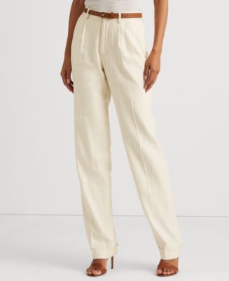 Buy Polo Ralph Lauren Women Off White Pleated Linen Pant Online - 889371