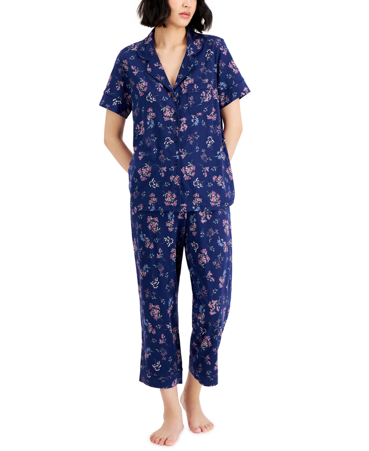 Charter Club Women's Notch-Collar & Cropped Pajama Pants Set