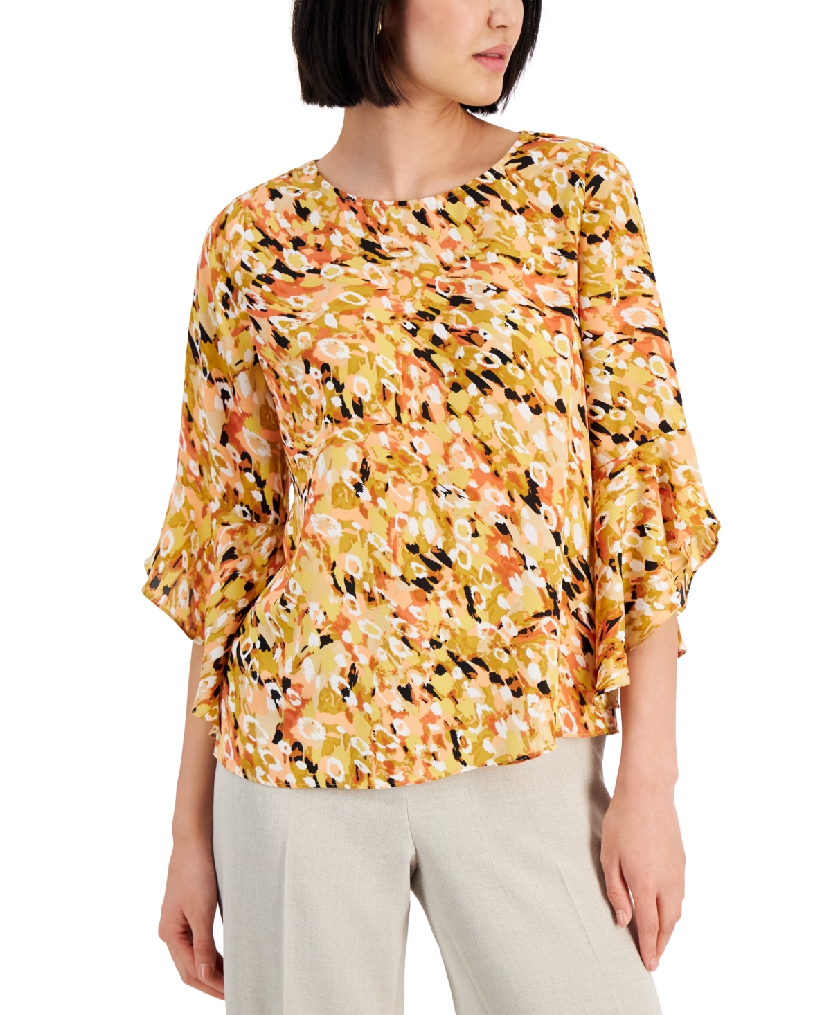 Kasper Women's Ruffledsleeve Top In Orange Combo ModeSens