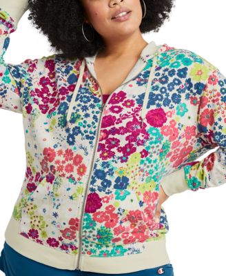 Plus Size Campus Floral-Print French Terry Zip Hoodie