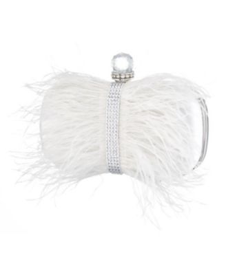 Women's Feather Embellished Minaudiere Clutch