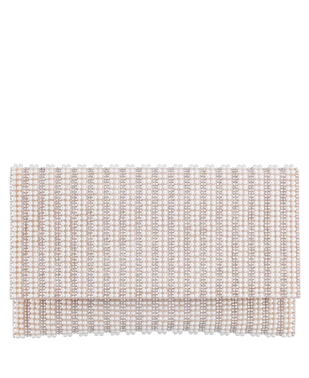 Women's Allover Imitation Pearl and Crystal Envelope Clutch - White