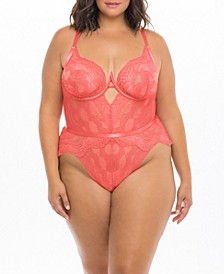 Plus Size Scallop Lace Halter neck Strap Teddy with Open Back Details
