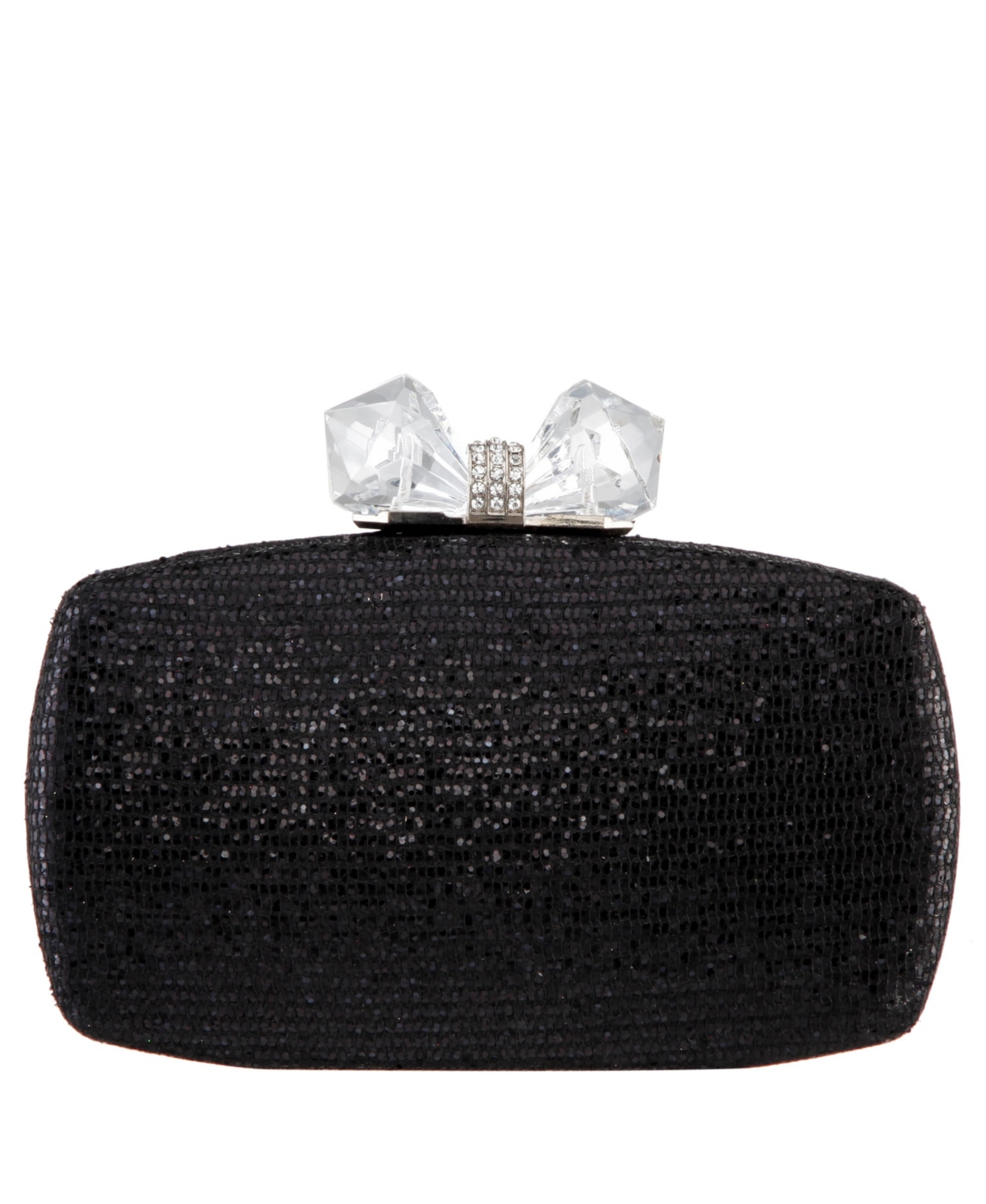 Women's Glitter Minaudiere With Crystal Bow Clasp - Black