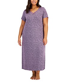 Plus Size Lace-Trim Long Nightgown, Created for Macy's
