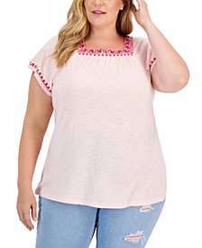 Plus Size Square-Neck Flutter-Sleeve Top, Created for Macy's
