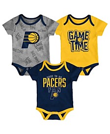 Unisex Newborn Infant Navy and Gold and Heathered Gray Indiana Pacers 3-Piece Trifecta Bodysuit Set