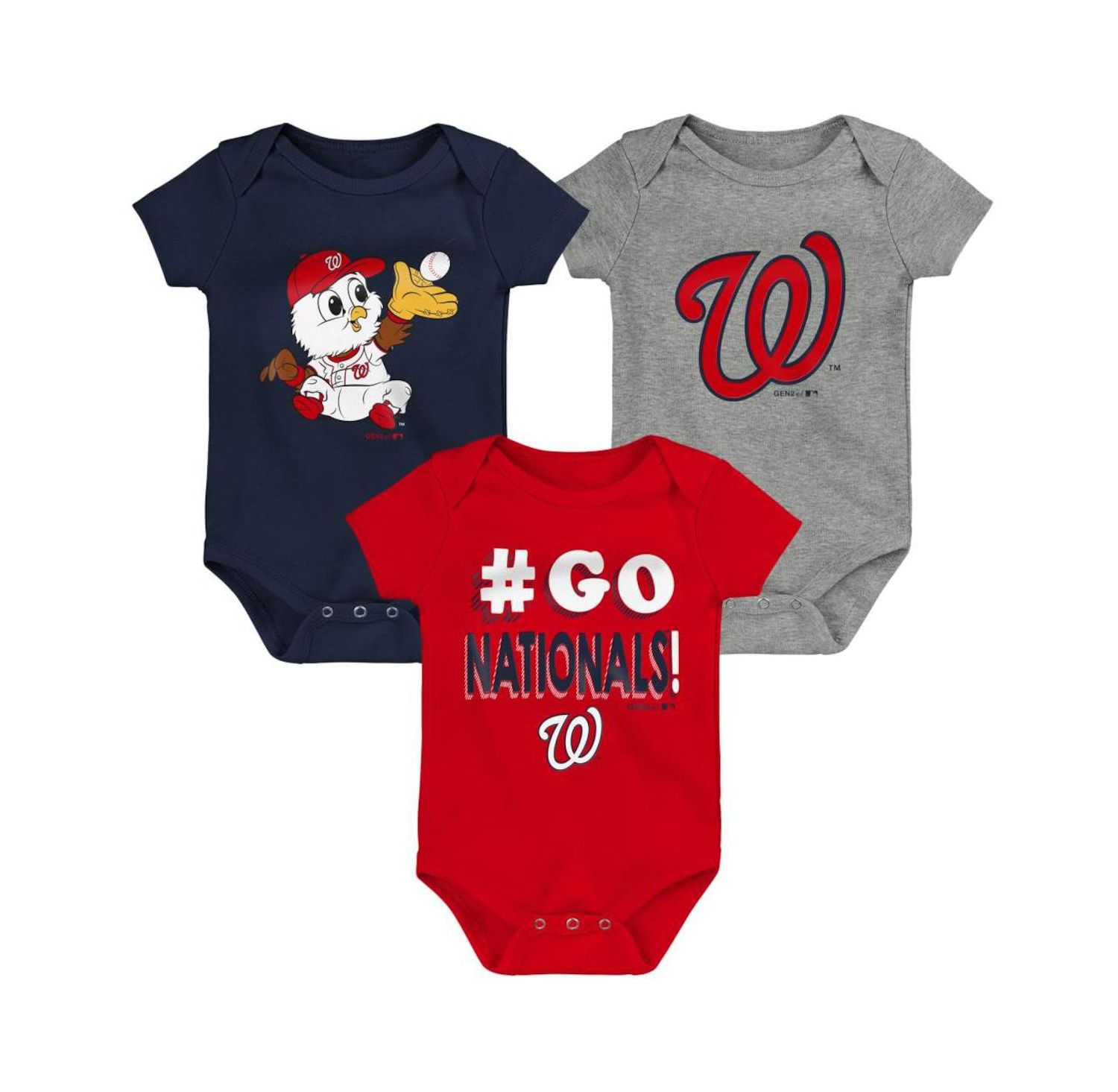 Unisex Infant Red and Navy and Gray Washington Nationals Born To Win 3-Pack Bodysuit Set