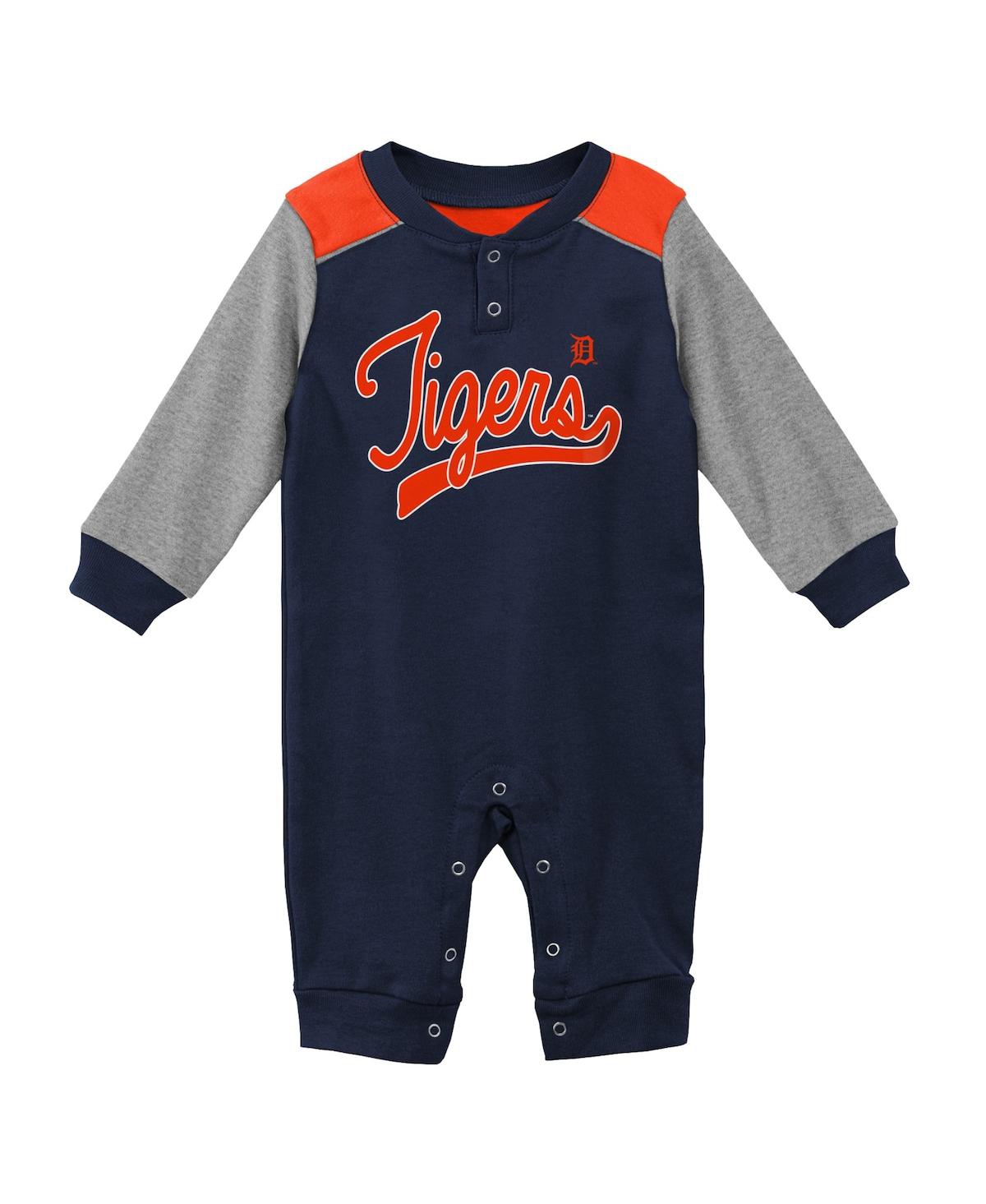 Shop Outerstuff Unisex Newborn Infant Navy And Heathered Gray Detroit Tigers Scrimmage Long Sleeve Jumper In Navy,heathered Gray
