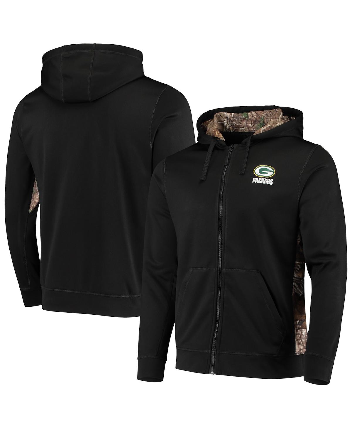 DUNBROOKE MEN'S DUNBROOKE BLACK, REALTREE CAMO GREEN BAY PACKERS DECOY TECH FLEECE FULL-ZIP HOODIE 