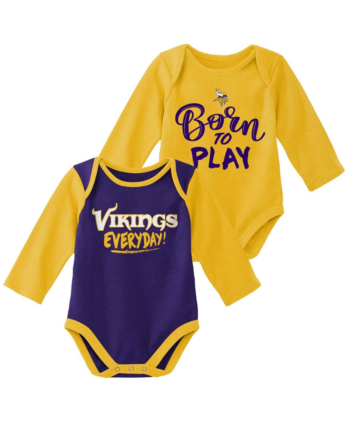 Shop Outerstuff Unisex Newborn Infant Gold And Purple Minnesota Vikings Little Player Long Sleeve 2-pack Bodysuit Se In Gold,purple