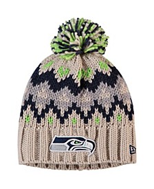Youth Girls Cream Seattle Seahawks Frost Knit Beanie With Pom
