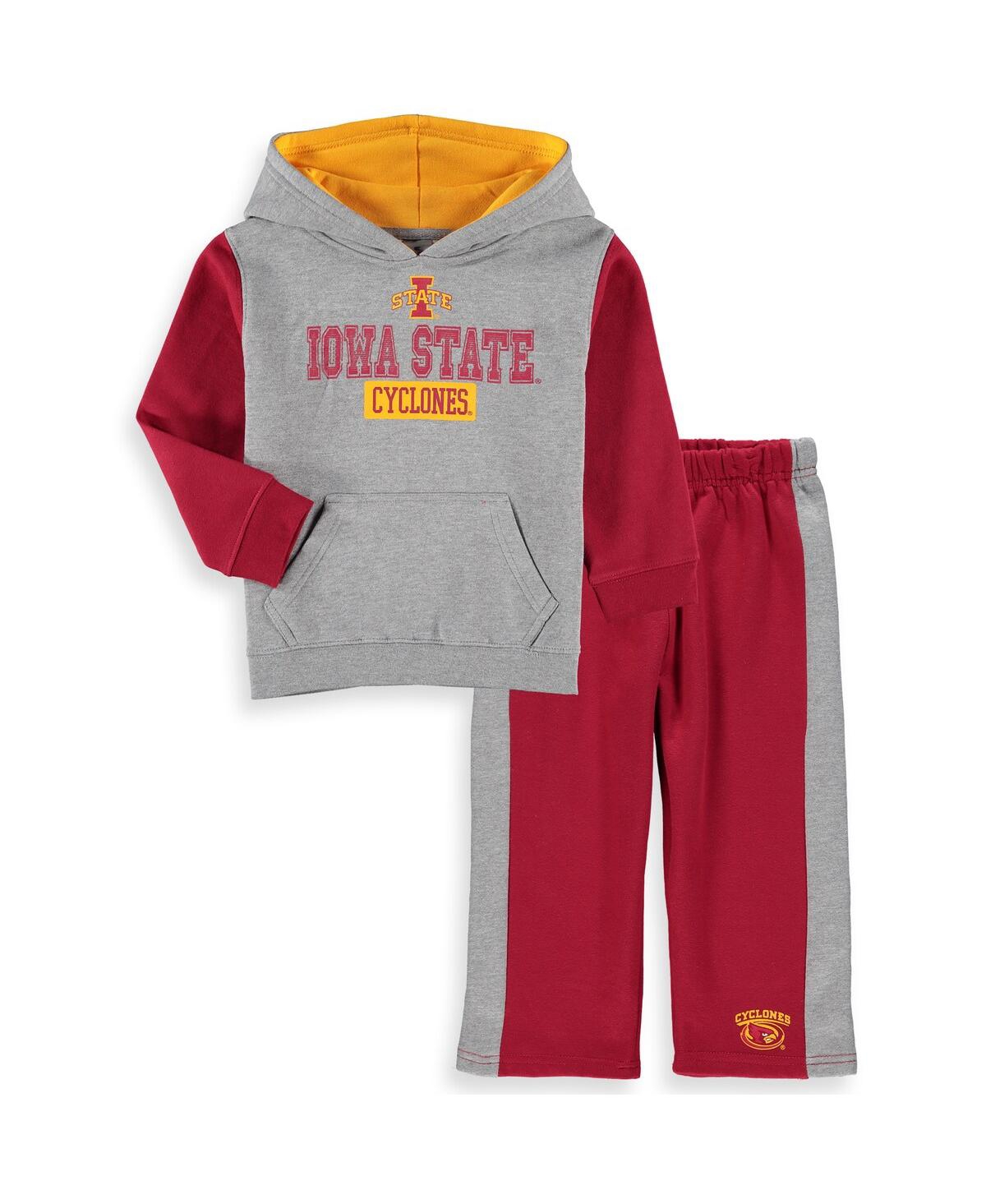 Colosseum Babies' Toddler Boys  Heather Gray, Cardinal Iowa State Cyclones Back To School Fleece Hoodie And P In Heathered Gray,cardinal