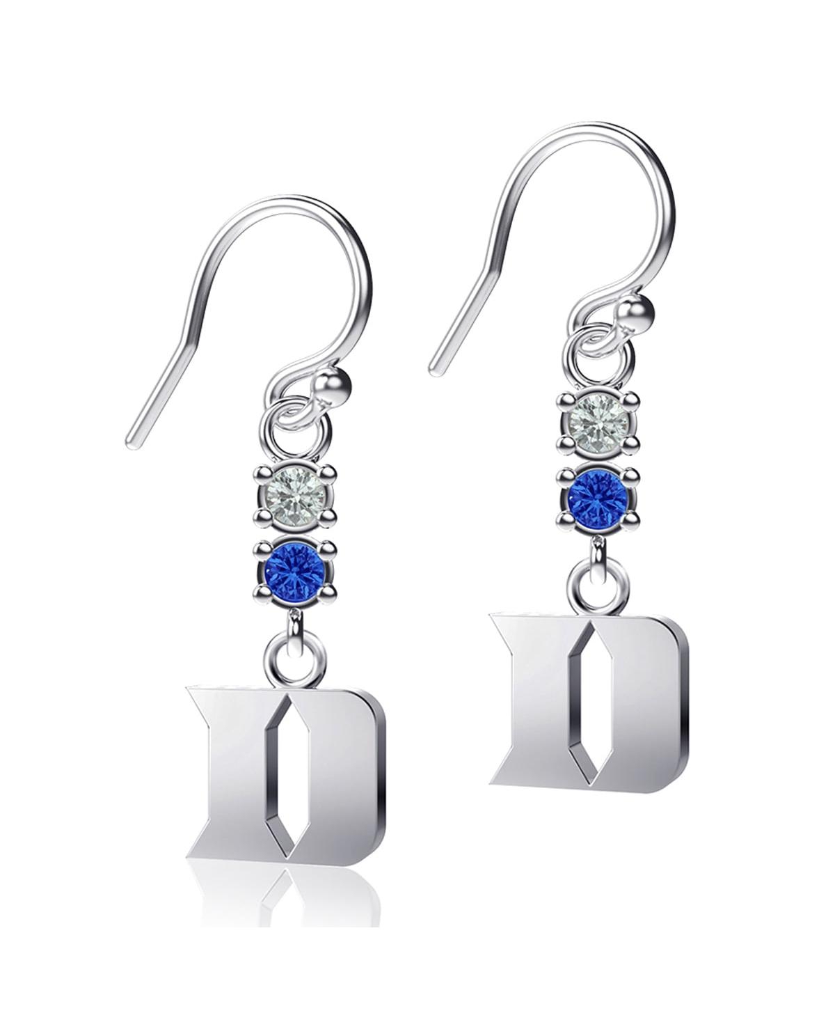 Women's Dayna Designs Duke Blue Devils Silver-Tone Dangle Crystal Earrings - Silver-Tone