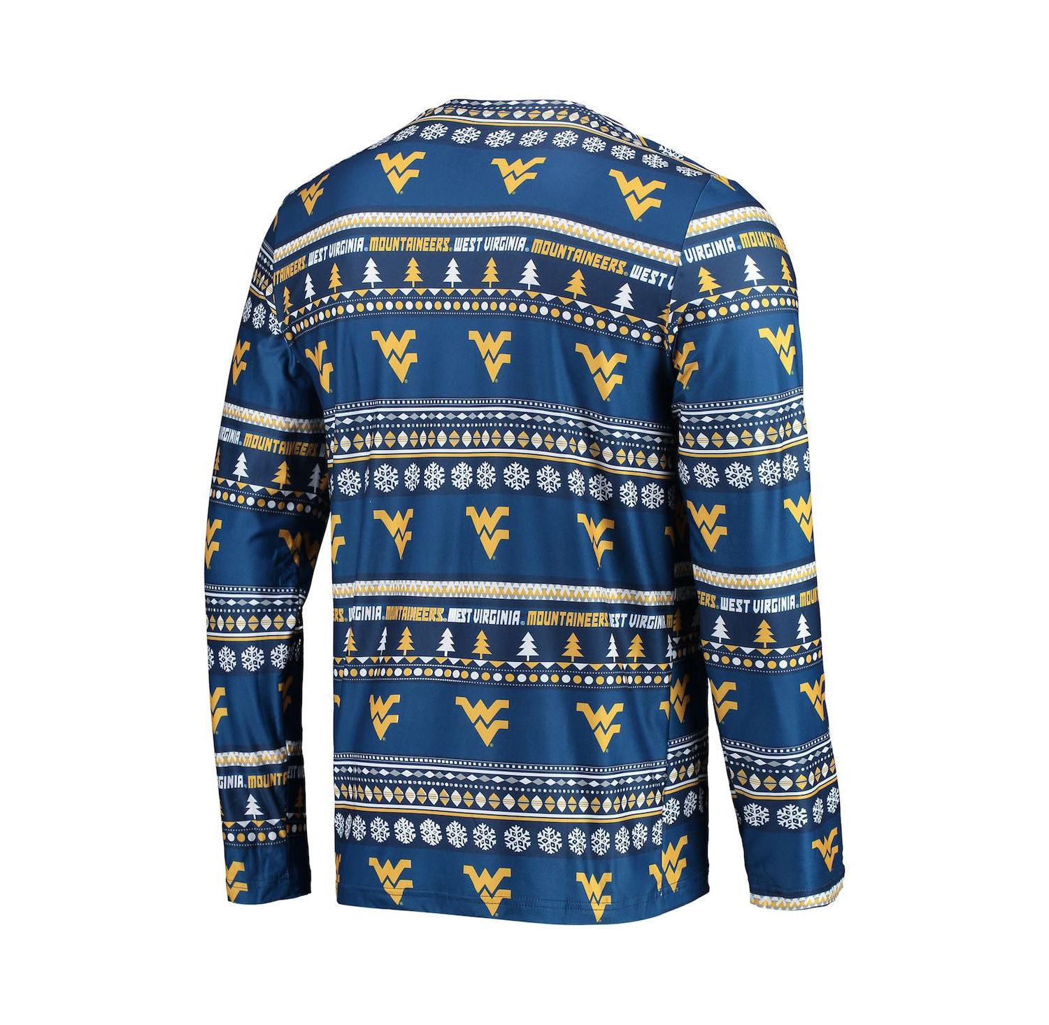 Men's Navy West Virginia Mountaineers Ugly Sweater Long Sleeve T-shirt and Pants Sleep Set