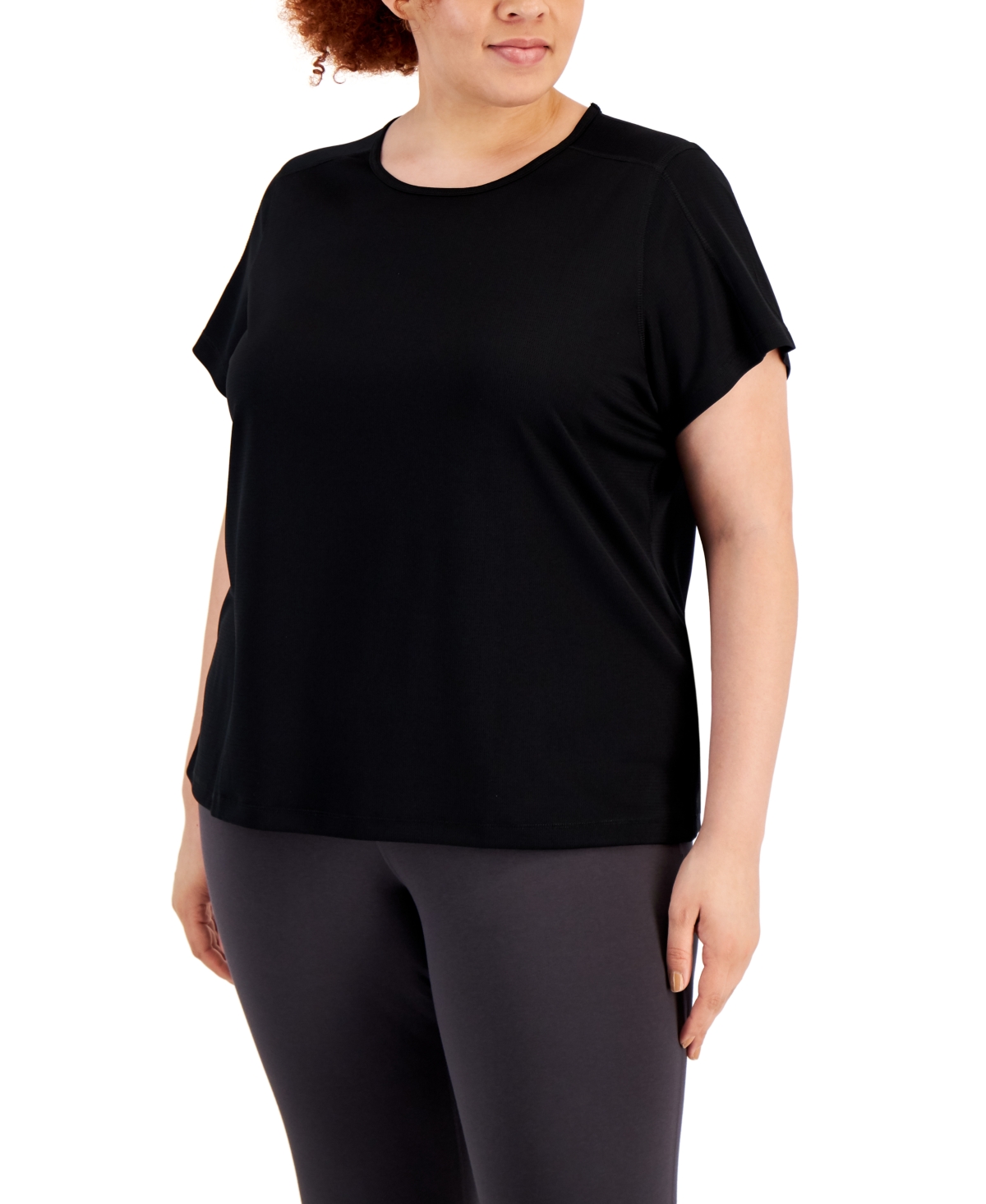Plus Size Birdseye Mesh T-Shirt, Created for Macy's - Deep Black