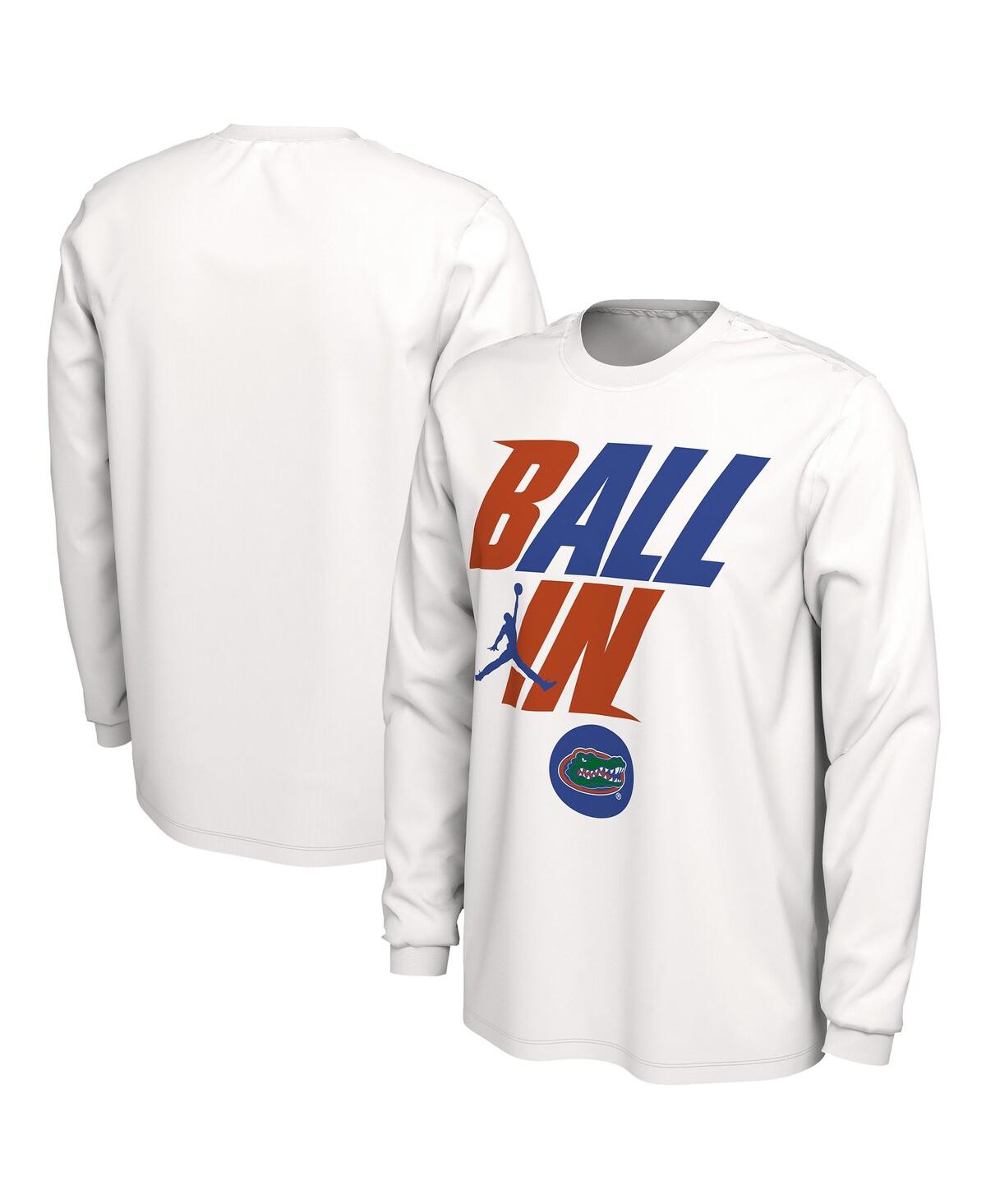 Men's JordanFlorida Gators Ball In Bench Long Sleeve T-shirt - White