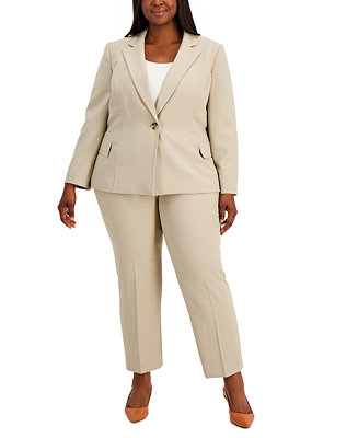 Le Suit Plus Size Multi-Seam One-Button Slim-Leg Pant Suit & Reviews - Wear  to Work - Plus Sizes - Macy's