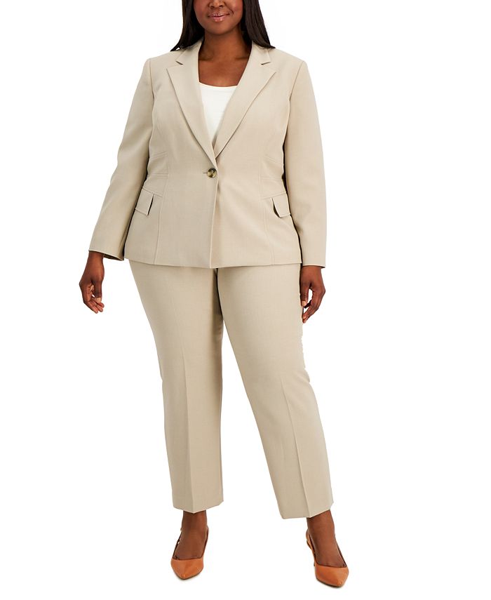Le Suit Plus Size Multi-Seam One-Button Slim-Leg Pant Suit - Macy's