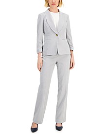 Women's Striped Ruched-Sleeve Pant Suit, Regular and Petite Sizes