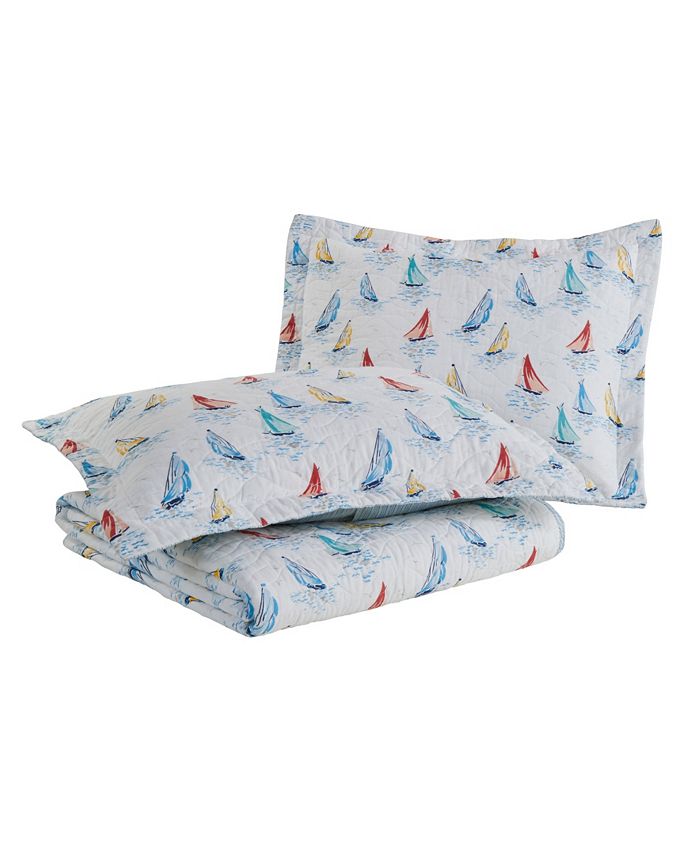 Laura Ashley Ahoy Cotton Reversible 3 Piece Quilt Set, Full/Queen Macy's