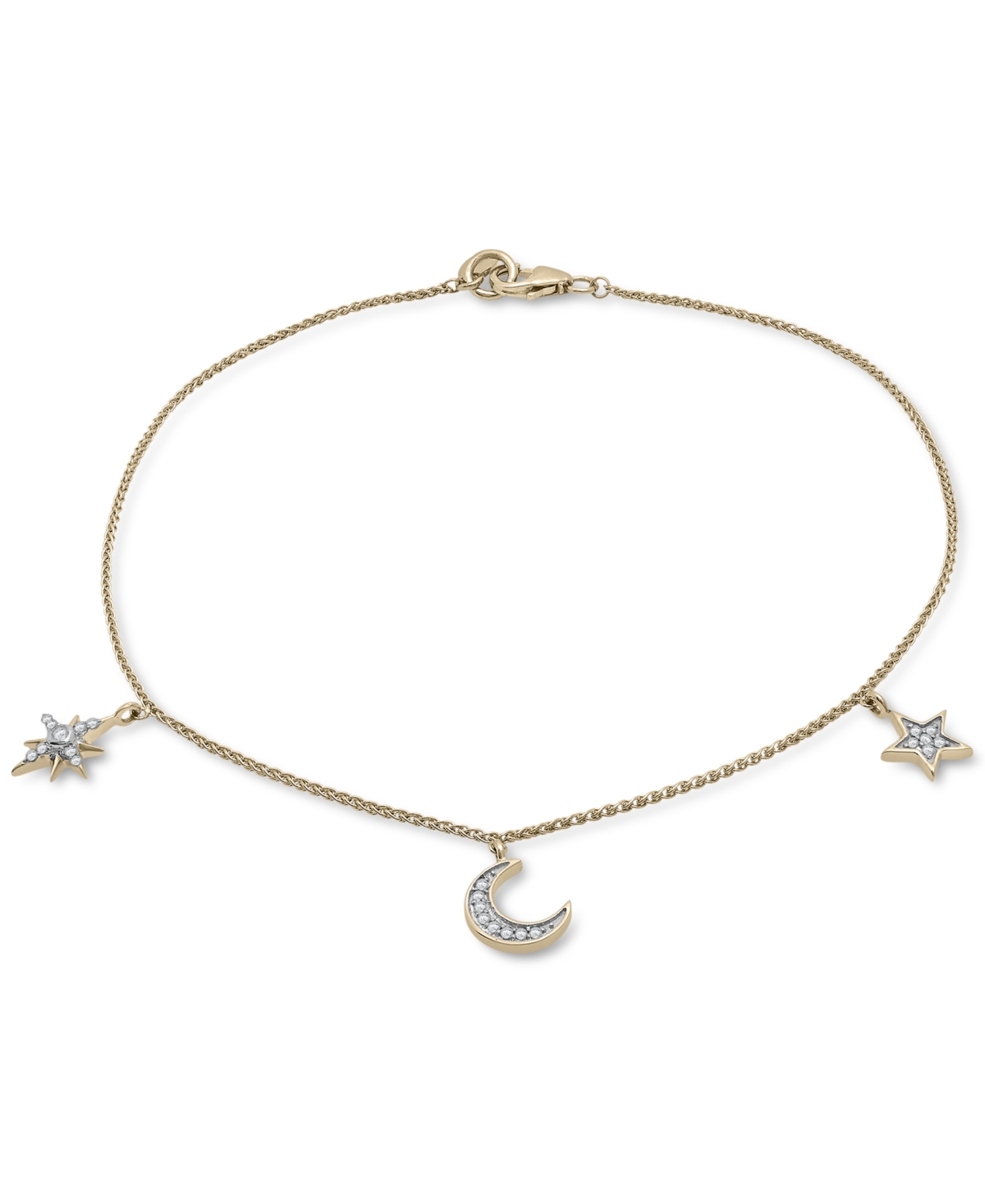 Diamond Moon & Stars Charm Ankle Bracelet (1/10 ct. t.w.) in 10k Gold, Created for Macy's - Yellow Gold