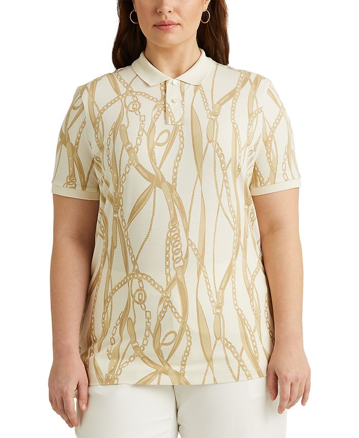 Lauren Ralph Lauren Plus-Size Belting-Print Piqué Polo Shirt - Macy's