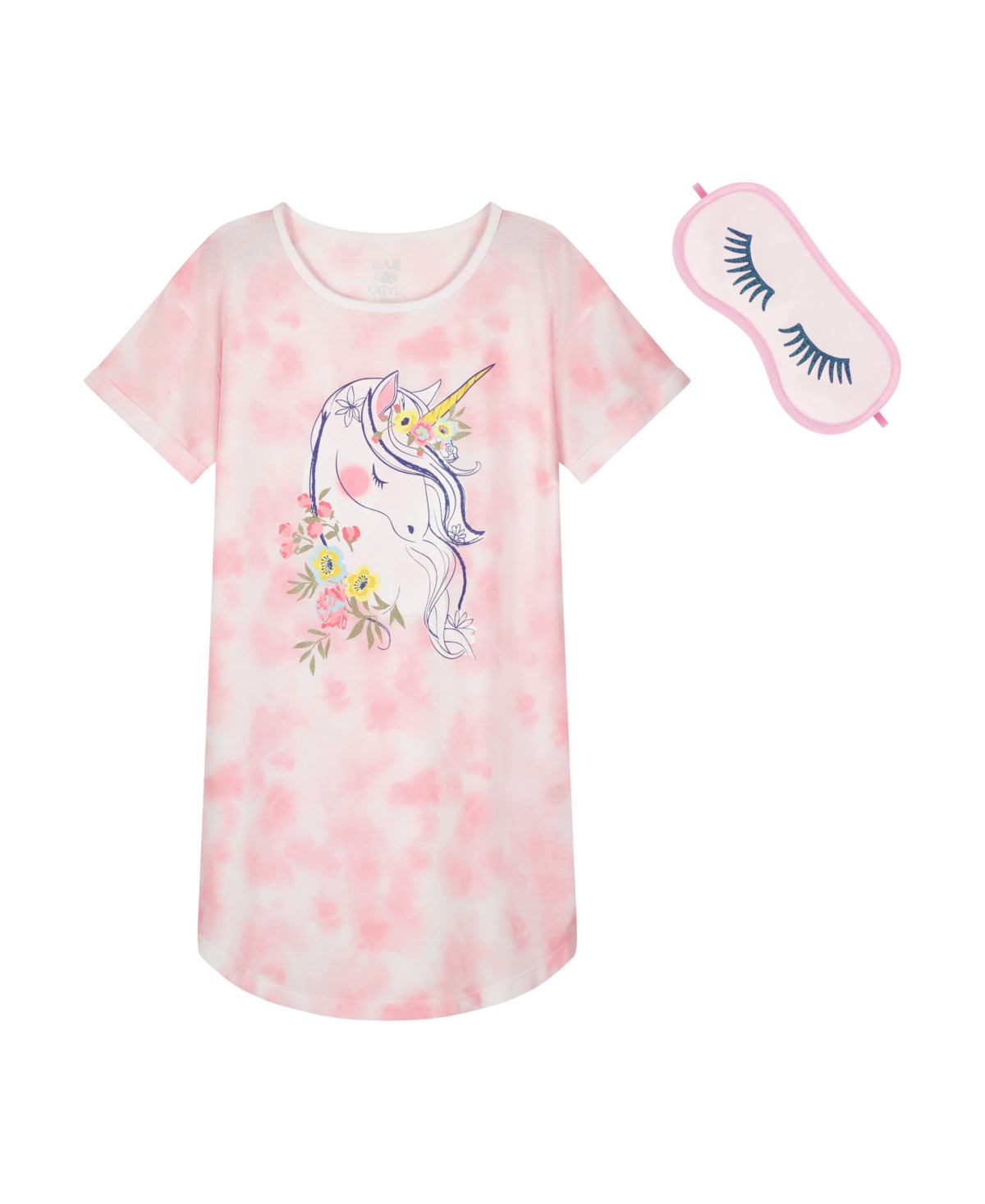 Sleep On It Little Girls Sleep Shirt And Sleep Mask Pajama Set, 2 Piece