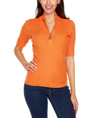 Belldini Black Label Petite Size Ribbed Zip Mock Neck