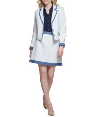 Tommy Hilfiger Womens Contrast Trim Three Button Blazer Sleeveless Button Up Blouse Textured Skirt