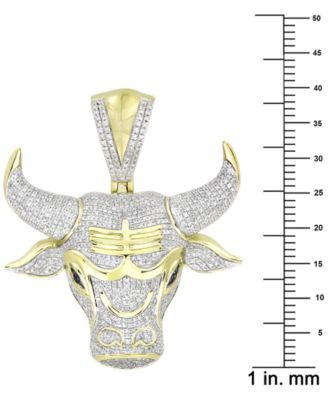 White Diamond (1 ct. t.w.) & Black Diamond Accent Bull Pendant in 10k Gold