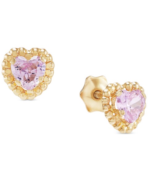 Детские Macy's Children's Pink Zirconia Heart Screw Back Stud Earrings in 14k Gold
